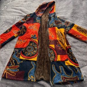 multi-color printed bright colored zip up hoodie